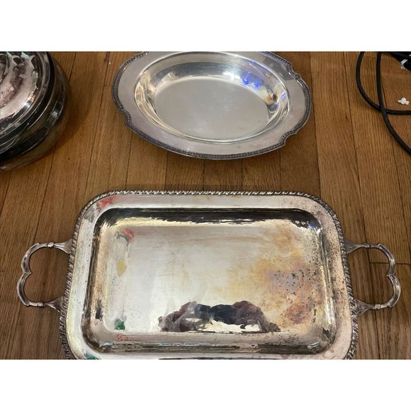 LARGE Vintage SILVER MEAT CARVING & SERVING FOOTED TRAY2 Silver Plated Trays